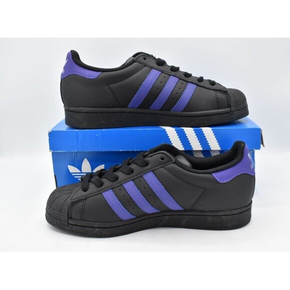 Adidas Womens Size 7.5 Superstar Black Purple Leather Sneakers Shoes - Picture 10 of 12